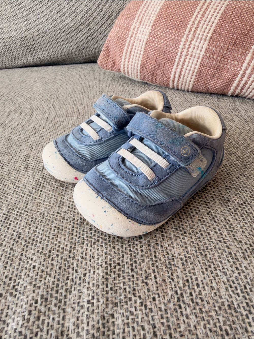 Stride Rite Blue Canvas & Suede Baby Sneakers